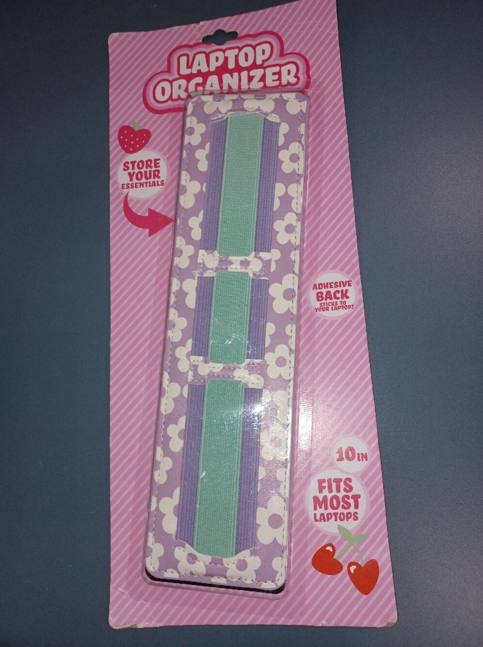 Laptop Organizer Strap for Kids - Purple Floral with Mint & Lavender Bands